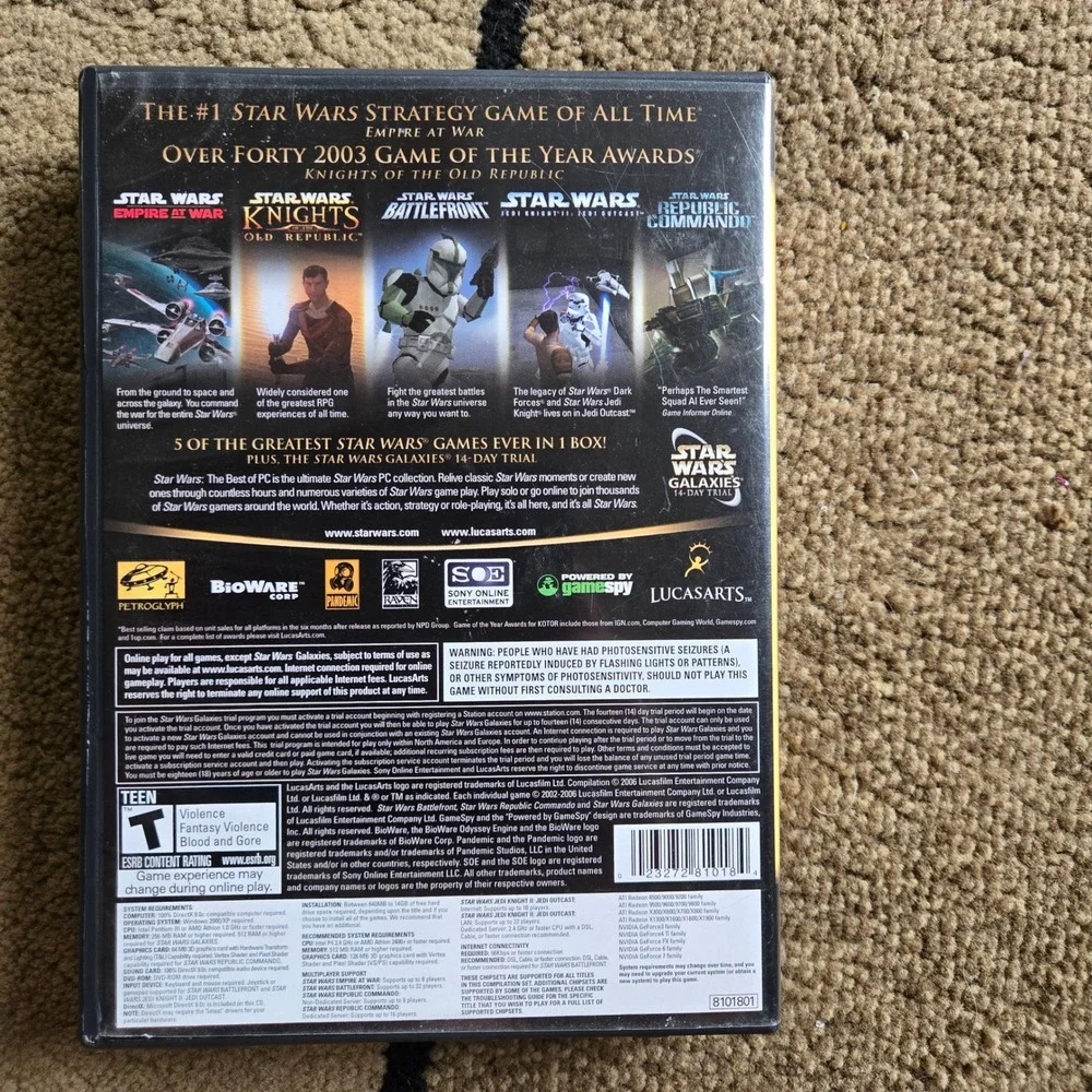 Star Wars The Best ofPC Collection LucasArts Battlefront KOTOR Empire at War DVD